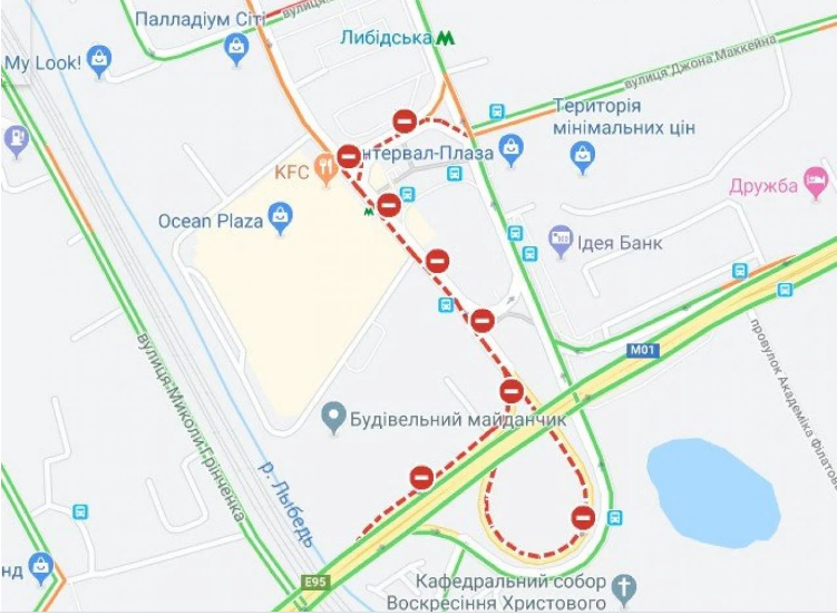 Прорив на Либідській викликав числені затори в столиці (карта транспортного колапсу) Screenshot_2-3 Прорив на Либідській викликав числені затори в столиці (карта транспортного колапсу)
